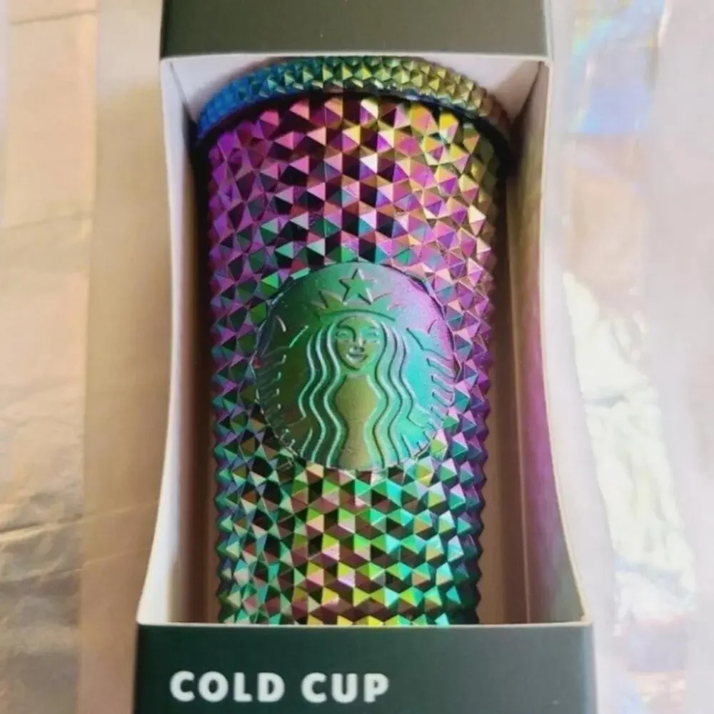 🆕 STARBUCKS Halloween Oil Slick Metallic Rainbow Stud Venti Key Chain Ornament